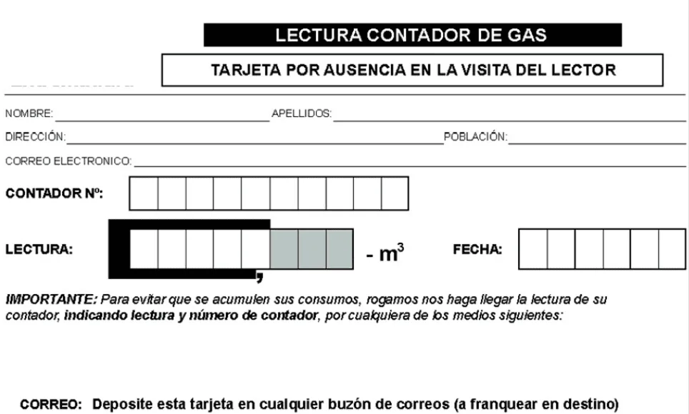 Aviso lectura de contador de gas