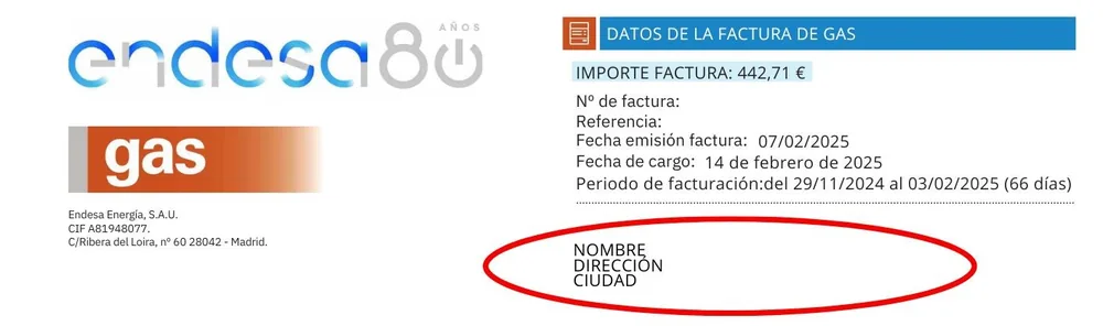 factura de gas de Endesa 2025