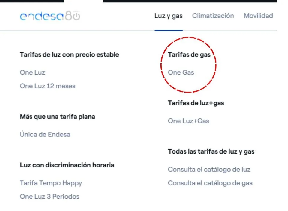 menú tarifas Endesa